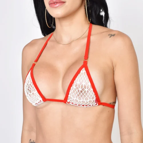 Caribbean Heat Sheer White Mesh Bikini With Red Straps -Bold Sea Bikini Store Caribbean Heat Sheer Bikini Red Top Piece