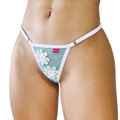 Dahlia Sheer Micro Bikini – Aquamarine -Bold Sea Bikini Store Dahlia Sheer Micro Bikini Aquamarine Side Adjustable G String FRONT scaled 1