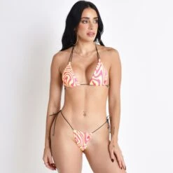 Hyp-Nautic Pink And Yellow Swirl Print String Bikini