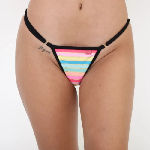 Rainbow Flirt Bikini Black 9 Rainbow Flirt Bikini Black -Bold Sea Bikini Store Rainbow Flirt Bikini Black Side Adjustable V String Front